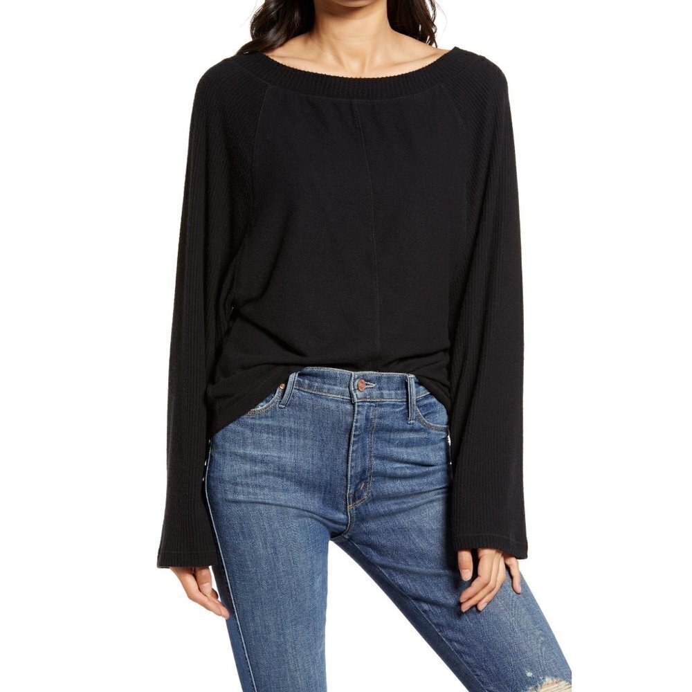 New Treasure & Bond XS Cozy Ribbed Raglan Sleeve Top Womens Long Sleeve Knit NWT
